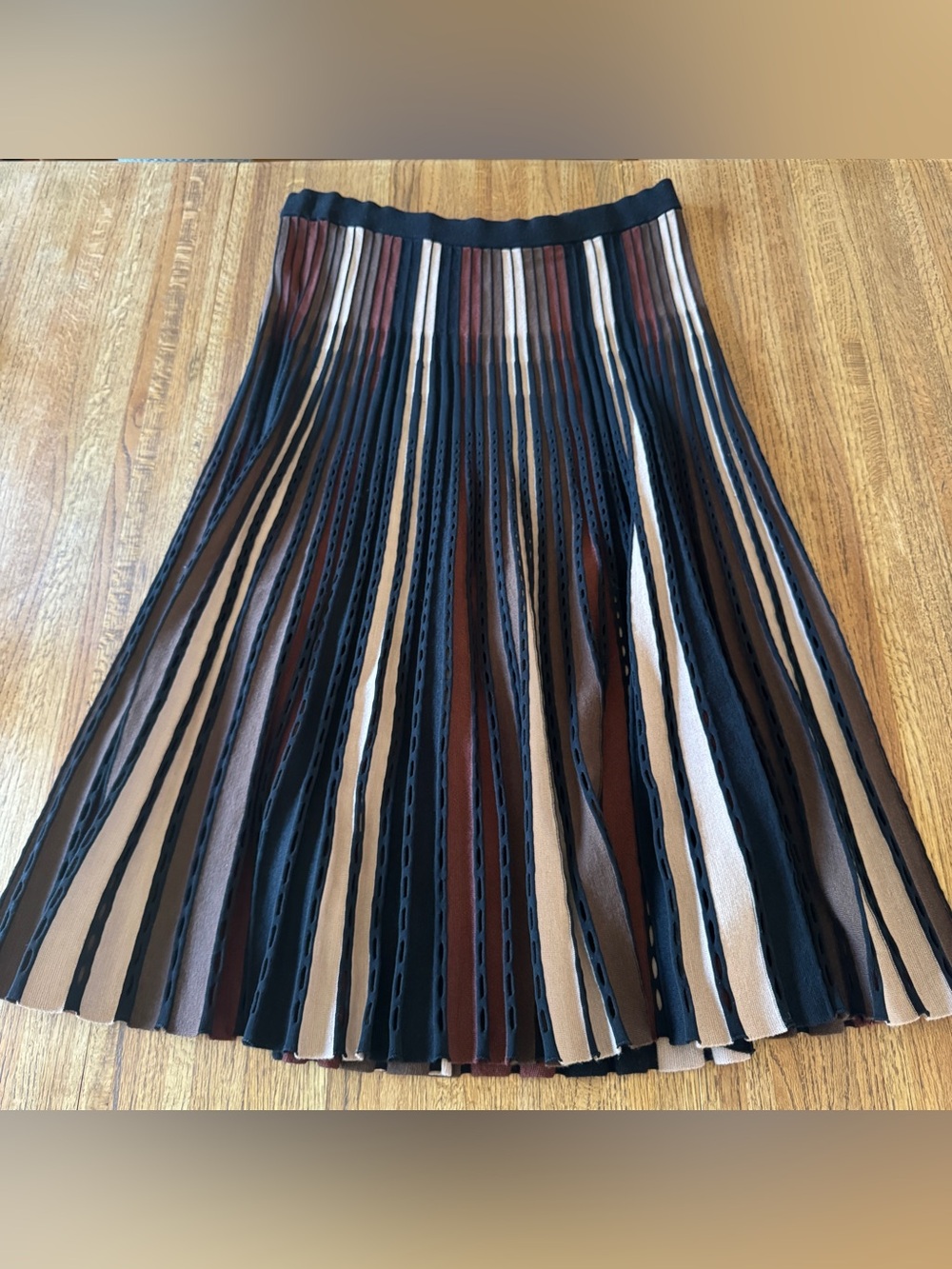 Diane von Furstenberg DVF Multi-Color Striped Pleated Knit Midi Skirt - XL